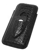 3 Finger Cigar Case w/Cutter- Blk. Alligator Finish